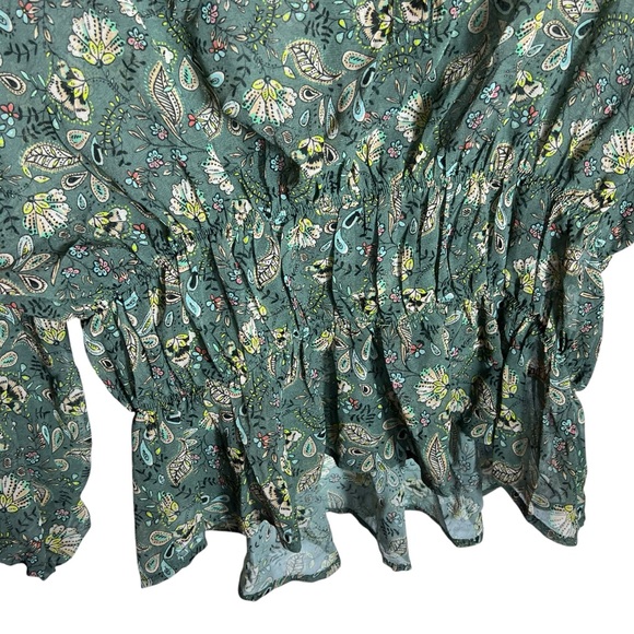 Line + Dot Green Semi-Sheer Floral Balloon Sleeve Blouse, NWT, Small - Picture 4 of 11